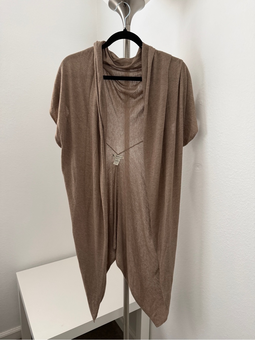 Light Brown Open Front Draped Cardigan